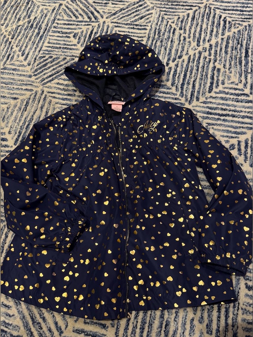 Juicy Couture Navy Hooded Raincoat with Gold Heart Print